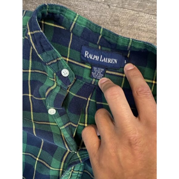 Vintage 90s Ralph Lauren Quater Button Down Green Plaid Cotton Flannel Small - Picture 4 of 5